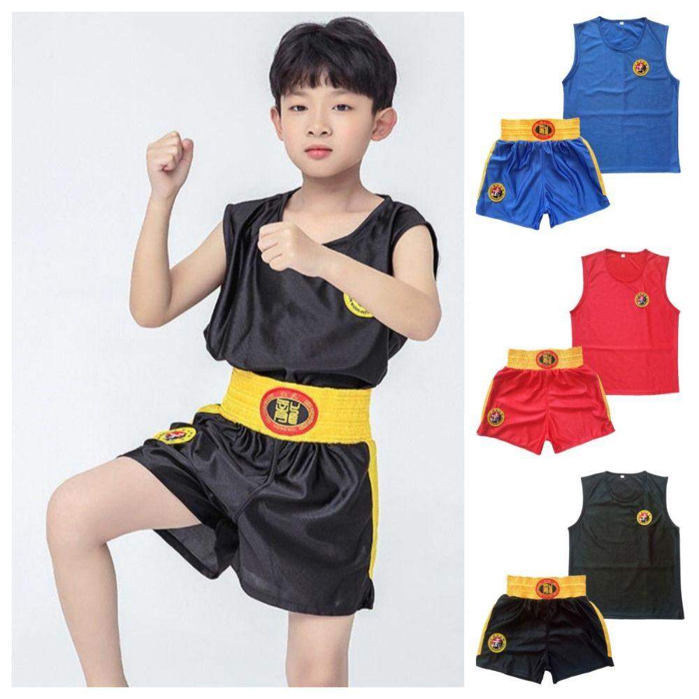 Free Combat Dragon Kick Boxing Suit Vest Sanda Uniform MMA Muay Thai Shorts and T-Shirts  Kids