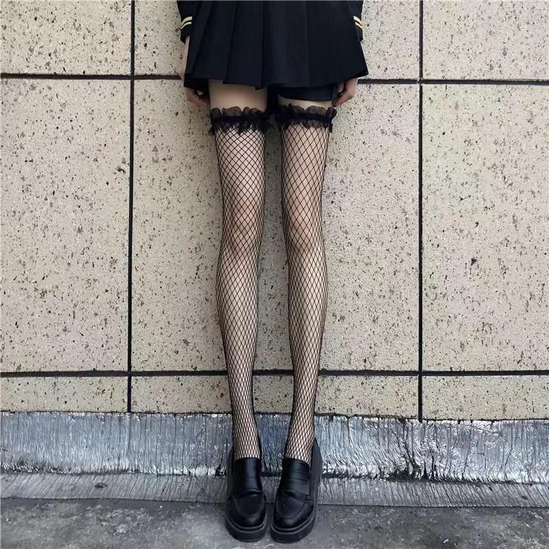 

1 пара сетчатых кружевных гольфов, женские японские милые чулки JK, чулки в сетку, сексуальные тонкие гольфы one size чёрный