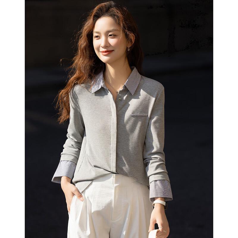 Demana Women's Lapel Color Block Patchwork Shirt