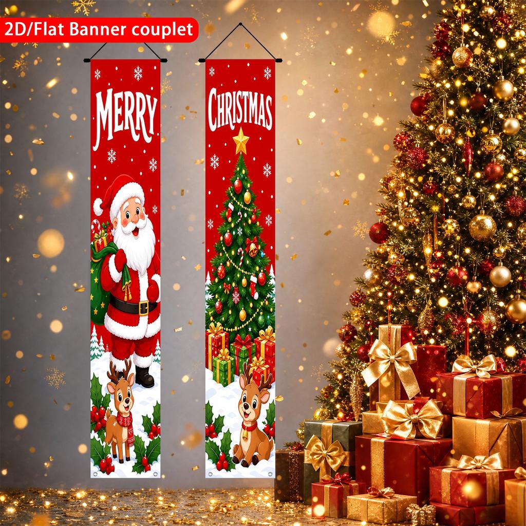 Door Couplet Banner for Christmas 2pcs Cartoon