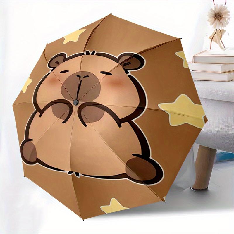 Bär, Sterne Automatischer Faltregenschirm Einfaches 8-Rippen-Design, Helles Cartoon-Muster, Langlebiger Eisenrahmen, Geeignet für Reisen, Outdoor, Strand