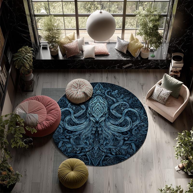 Oktopus,Runder Teppich,Teppich für Wohnzimmer Schlafzimmer Sofa Spielzimmer Dekor,Rutschfeste Fußmatte