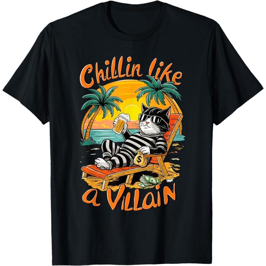 ObRenKi Funny Cat Chillin Like A Villain for Man & Woman Graphic Tee T-Shirt S