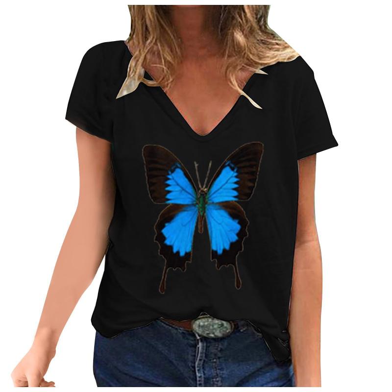 

2025 New European and American Women s T-shirt with floral D print, V-neck short sleeved loose and fashionable versatile women s 8XL