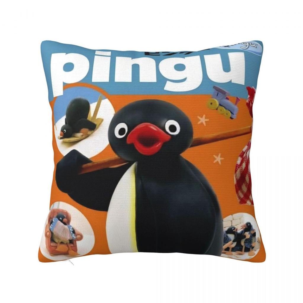 Noot Pingu Square Pillow Covers Polyester Home Penguin Cartoon Cushion Cover Cool Decorative Pillow Cover 45*45