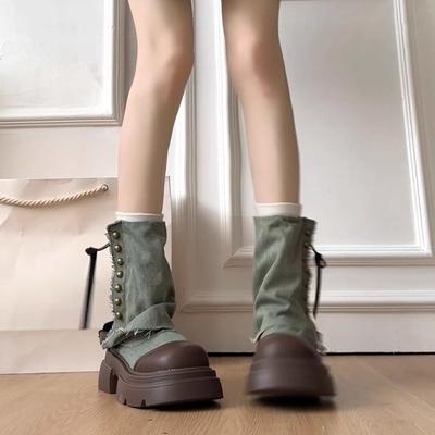 Jeans Tube Boots Women's Platform Small British Style Martin Boots 2025 New Summer Retro Stacked Short Boots