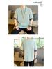 Men's Loose V-Neck Linen Tang Suit T-Shirt - Retro Chinese Style, Short-Sleeved, Cotton and Linen Blend, Fashionable for Larger Sizes