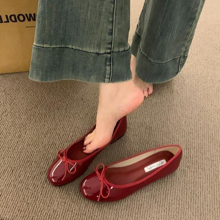 Spring Butterfly-knot Women Ballet Flats Shallow Slip On Casual Soft Sole Women's Leather Shoes 2025
