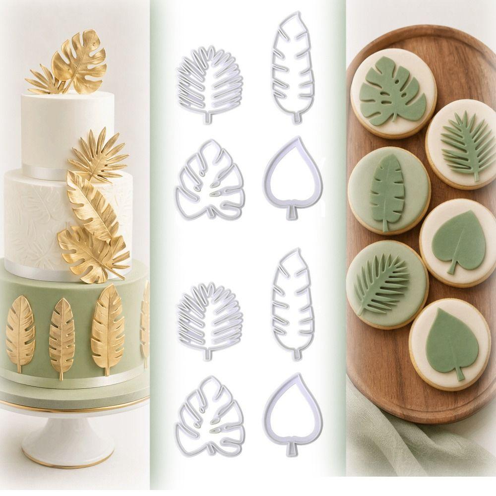 4PCS Non-Stick Cookie Cutters Leaf Cutting Mold Compact Fondant Cutters Cake Decorating