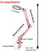 Professional 5X Magnifier Lamp with LED Light, 5 Color Modes & Dimmer, USB Powered, Adjustable Metal Arm & Clamp for Precision W