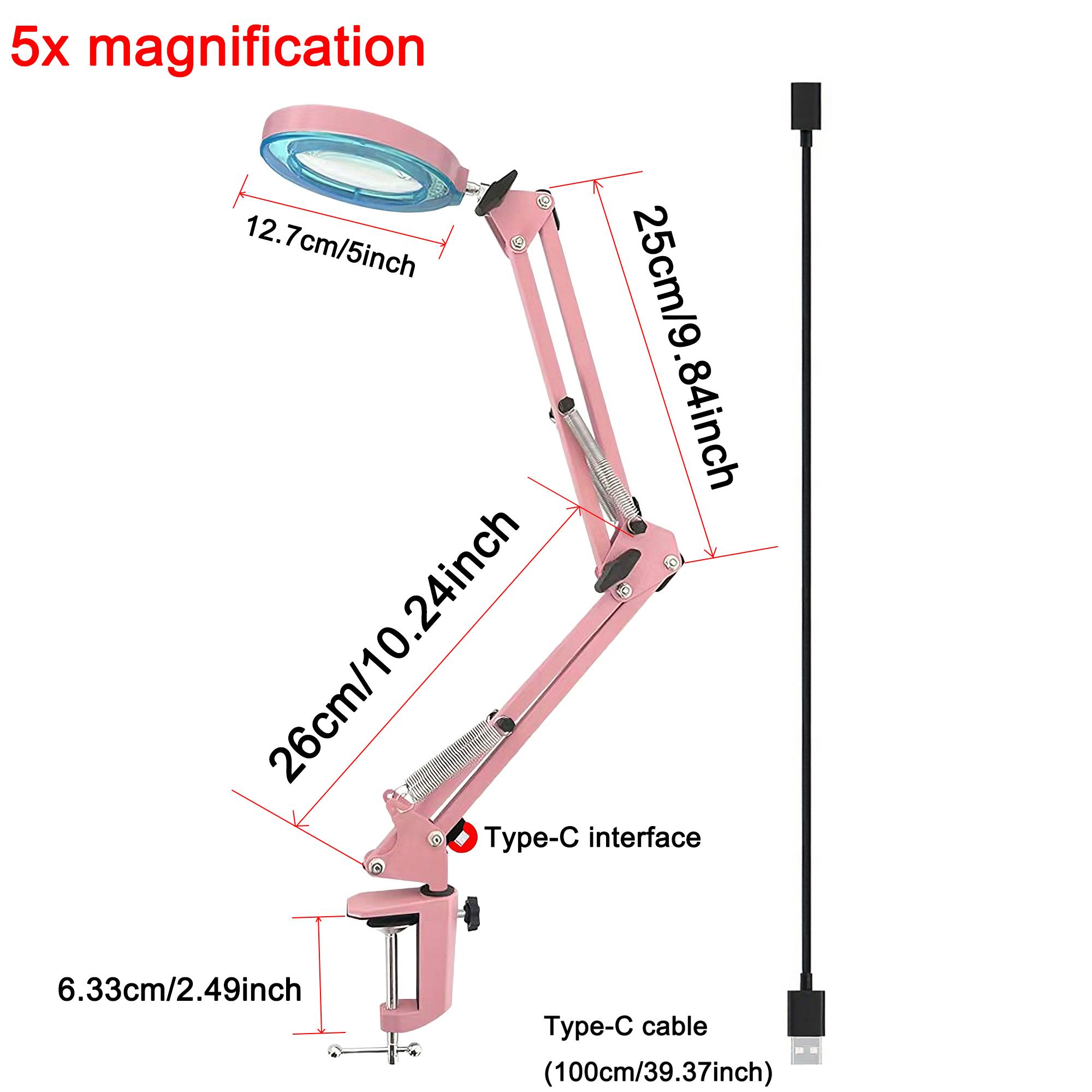 

Профессиональная лампа-лупа с 5-кратным увеличением и светодиодной подсветкой, 5 режимов цвета и диммер, питание от USB, регулируемый металлический штатив и зажим для точной W розовый