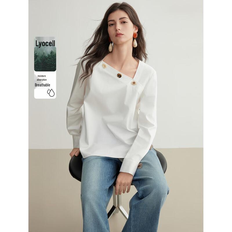 

ELLE Women s French Design Irregular Lyocell Shirt M