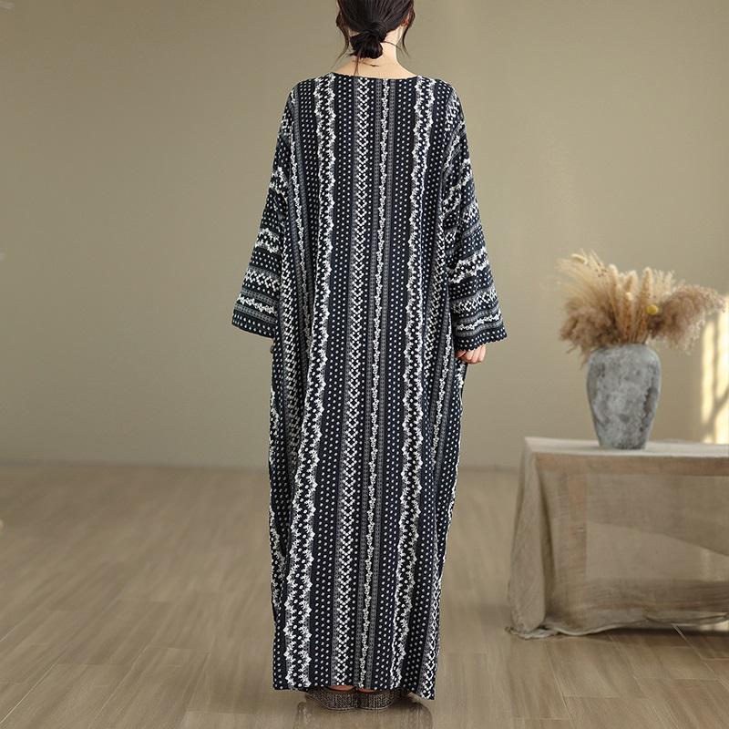 Long sleeve plus size cotton vintage Stripe new in dresses for women casual loose Maxi spring autumn dress
