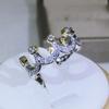 Sterling Silver High Quality Cent Gold Crown Zircon Ring For Ladies Party Engagement Fashion Jewelry Gift