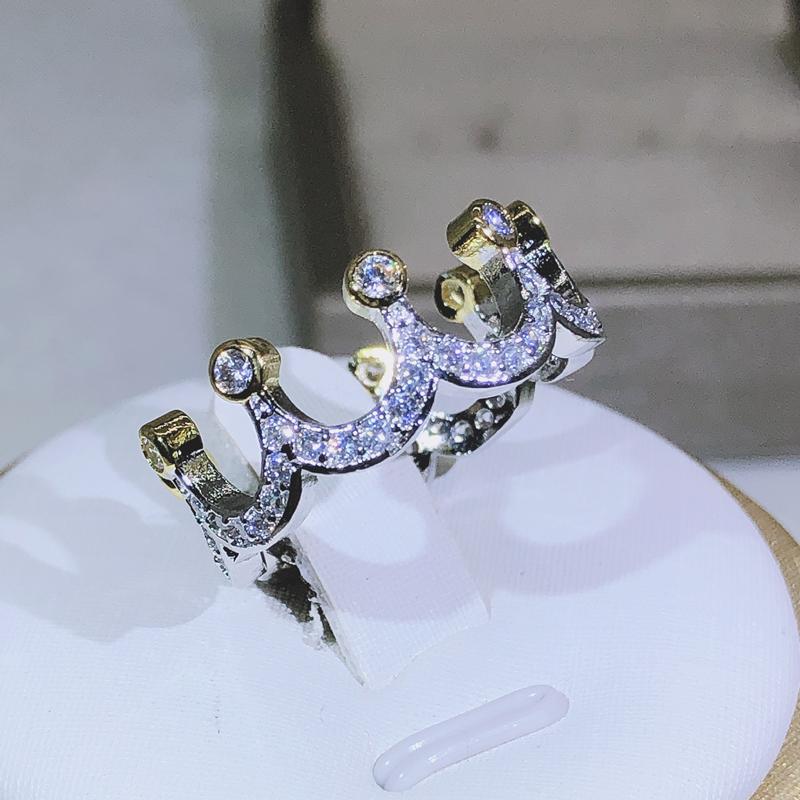 Sterling Silver High Quality Cent Gold Crown Zircon Ring For Ladies Party Engagement Fashion Jewelry Gift