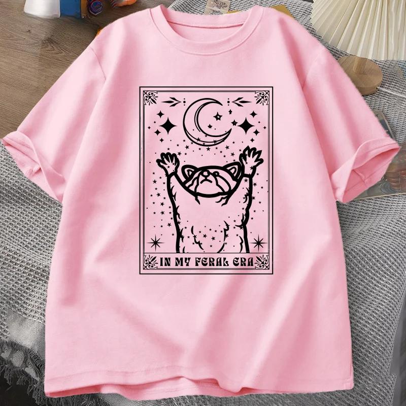 In My Feral Era Raccoon T Shirt Mystical Racoon Tshirt Tarot Card Print T-shirt Summer Short Sleeve Tee Shirt Women Clothes
