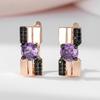 Kinel Purple Zircon Square Drop Earrings For Women Luxury Bride Wedding Black Fine Jewelry