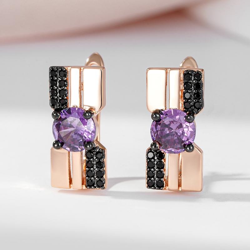 Kinel Purple Zircon Square Drop Earrings For Women Luxury Bride Wedding Black Fine Jewelry