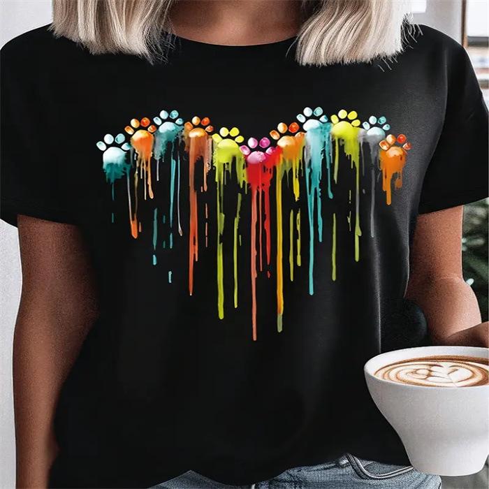 Summer Round Neck Printed Top Fashionable Casual Cute Short Sleeved Women's Pure Cotton T-shirts