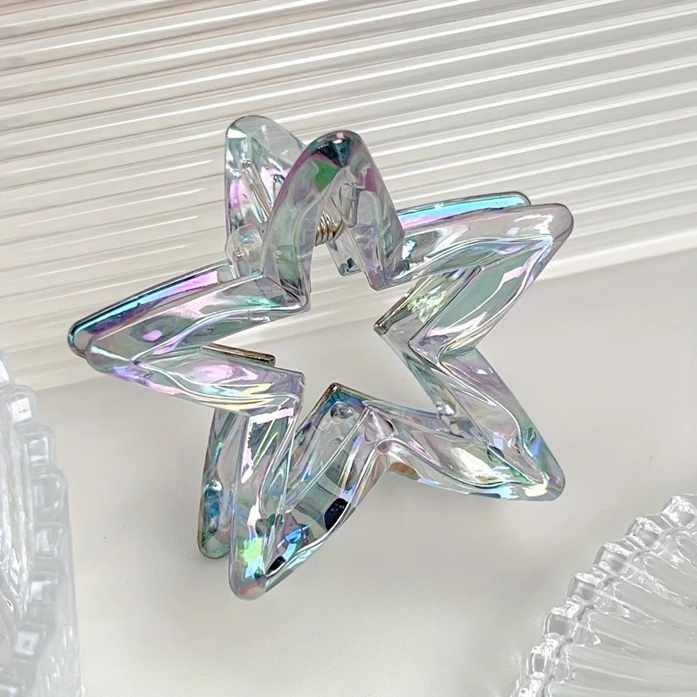 Colorful Hollowed-out Star Shark Clip Sweet Semi-tied Hair Clip  Cute Five-pointed Star-shaped Ponytail Clip  Fashionable Hair Clip