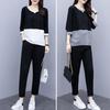 2 Pcs/Set Women T-shirt Pants Set Sport Outfit Colorblock Round Neck Half Sleeve Top Elastic Waist Long Pants Casual Commute Top Trousers Set