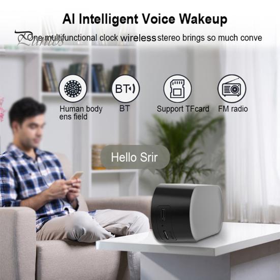 Trådløs Bluetooth-kompatibel høyttaler liten vekkerklokke Energisparende modus LED-skjerm Trådløs musikkhøyttaler med doble alarmer