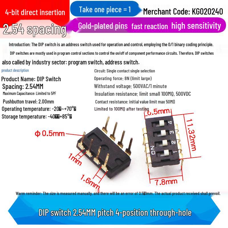 SMD DIP Switch, Flat Toggle, 2P 4-10 Positions, 2.54mm, Red/Blue/Black