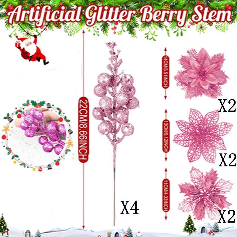 10 Stück Künstliche Glitzerbeeren Stiel Weihnachtsbaum Dekoration Ornamente Kunstblumen Für Heimdekor Neujahr 2026 Zubehör