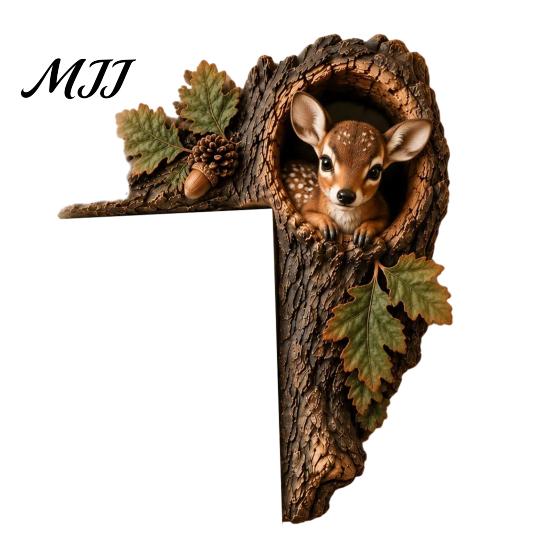 Christmas Classroom Decoration Woodland Chipmunk Door Topper, Resin Tree Hollow Corner Decor with Oak Festive Wooden Ornament Leaves, Cute Forest