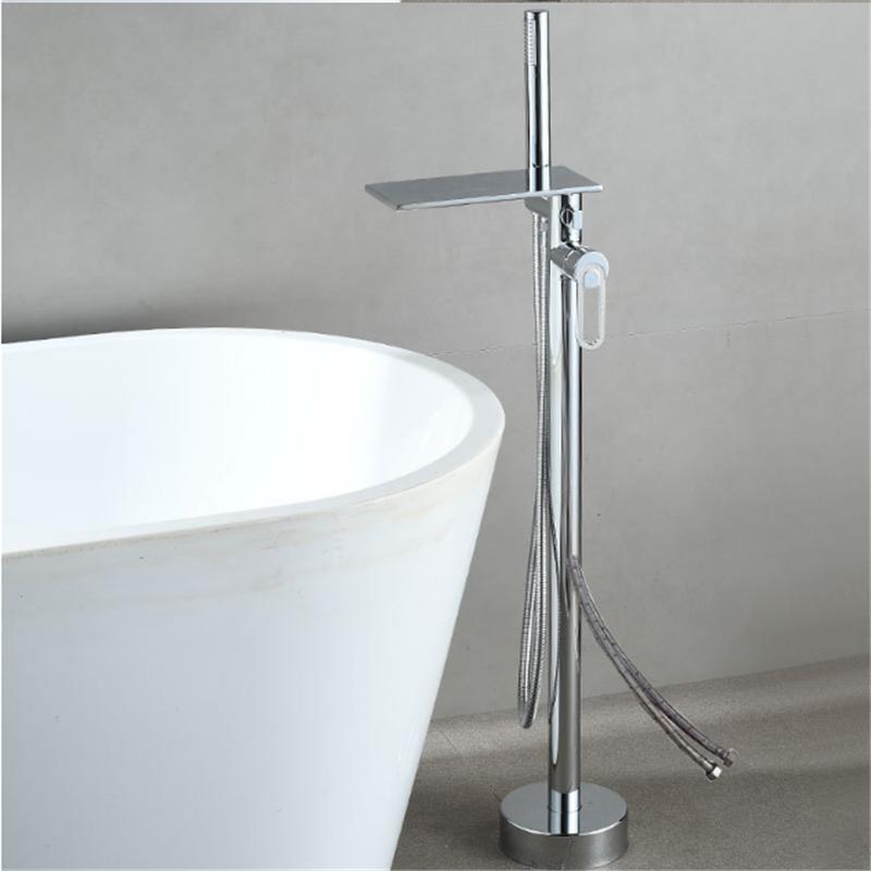 Tuqiu Black Bathroom Bathtub Faucet + Handheld Shower Free Standing Luxury Chrome Waterfall BathTub Mixer Taps Floor Mounted