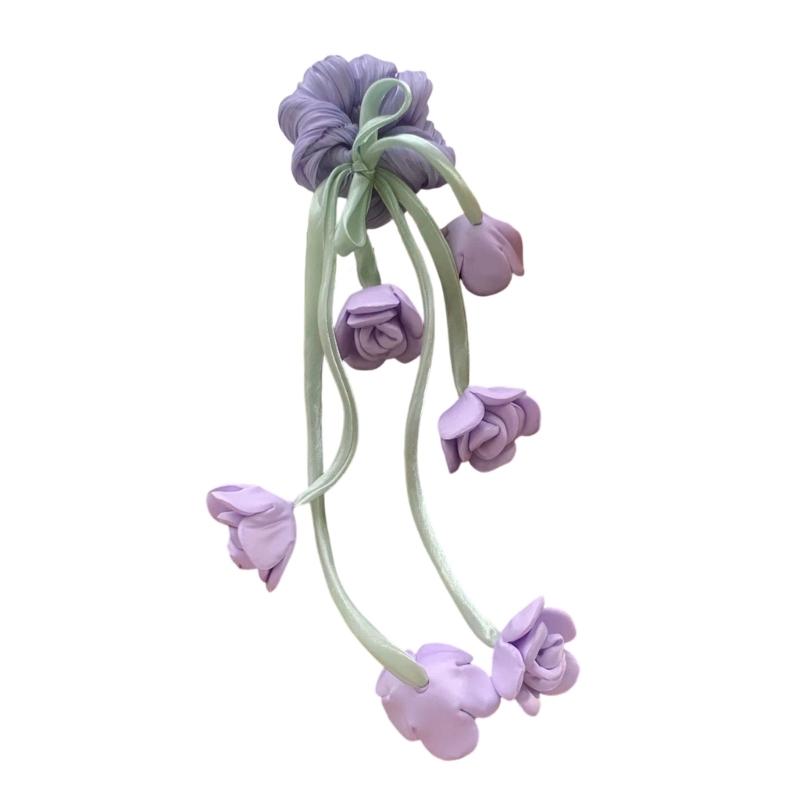 Elegant Floral Tulle Scrunchie With Fringe Detailing Headbands Rope Hair Band For Everyday Styling