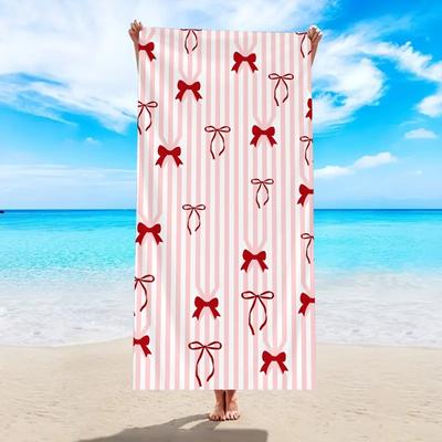 Pink Striped Bow Print Beach Towel Cute Girly Bow Pattern Quick Dry Sand Free Absorbent Lightweight Towel for Beach Pool Travel