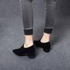 Black single shoes women's spring new first layer sheepskin low top pointed head square heel middle heel work shoes professional women's shoes