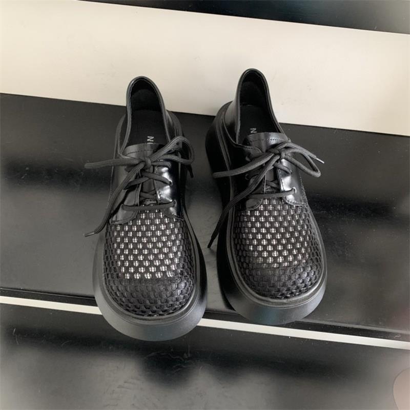 British style platform loafers women's 2025 spring and autumn new mesh breathable small leather shoes, two single shoes on one foot