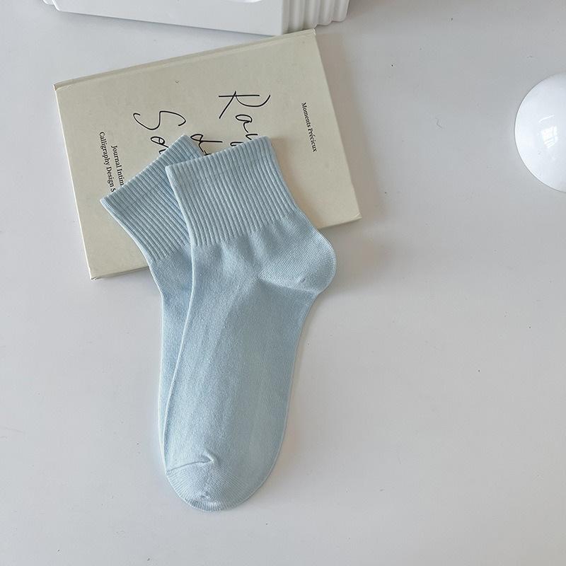 Women's Macaron Color Cotton Sports Socks - Breathable, Sweat-Absorbent, Anti-Pilling, Mid-Tube for Spring & Autumn