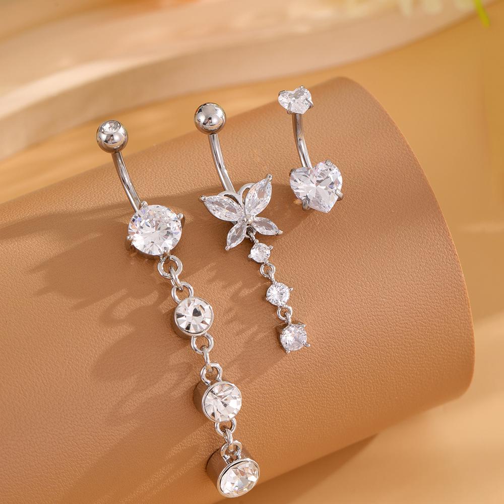 

3-5pcs Mixed-Style Sets Heart Flower Dangle Belly Button Rings Stainless Steel Butterfly Curved Zircon Belly Piercing Navel Ring