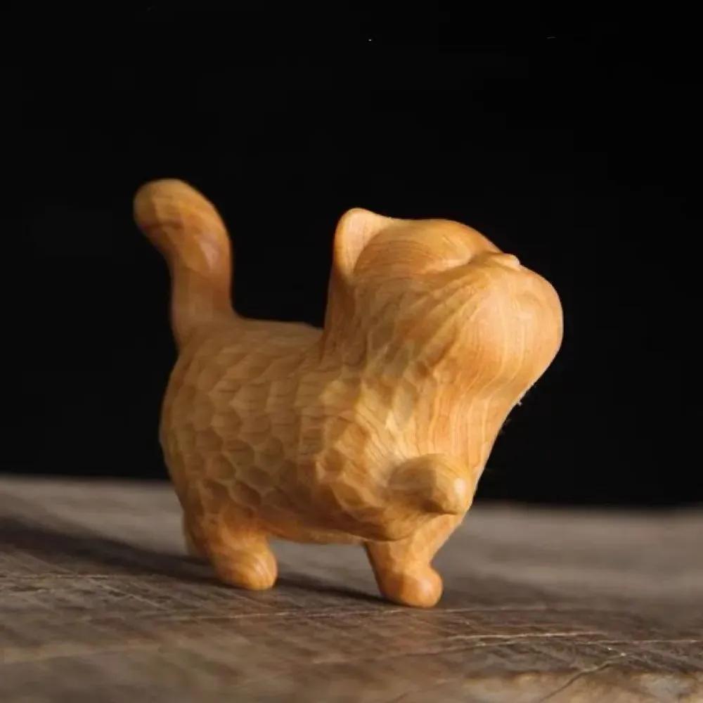 Wooden Carved Proud Kitten Figurine