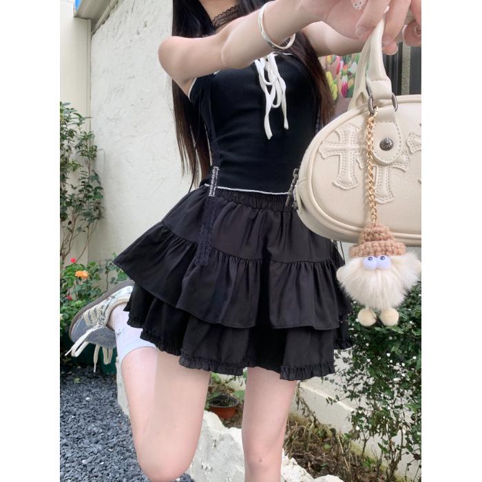 

Юбка А-силуэта с высокой талией для миниатюрных женщин, летняя, пышная, с оборкой и защитой от просвечивания Large чёрный