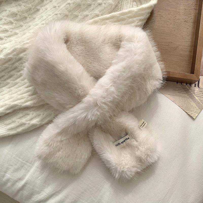 Female imitation mink hair cross lazy plush collar winter soft imitation fur cute fluffy scarf