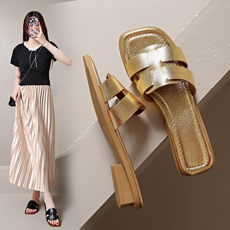 Large size thick-heeled slippers for women, new square head, light one-pedal lazy slippers Slippers