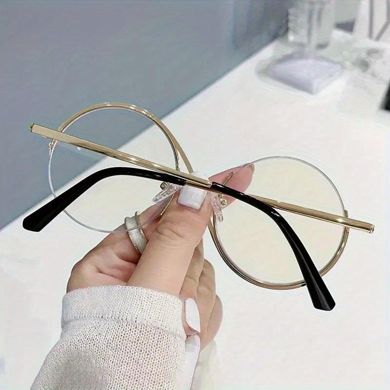 Round Semi-Rimless S Shape Glasses Women Eyeglasses Big Frame Clear Lens Optical Eyewear Men Vintage Anti-Blue Light Computer Eyeglass