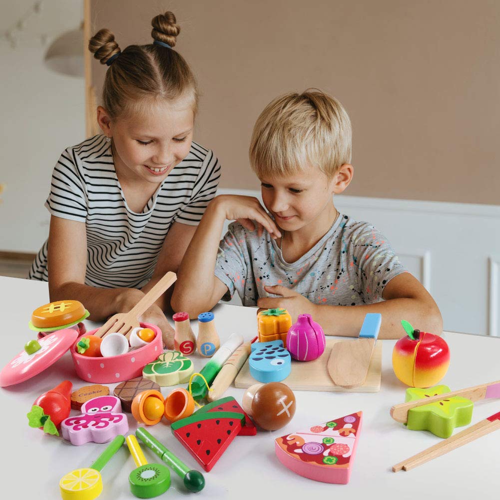Mokugansha Wooden Play Magnetic Food Toys for Playing Food Sanitation Act Wooden Play Cutting Cutable Set of 31 Natural Materials Set, Type, Kitchen,