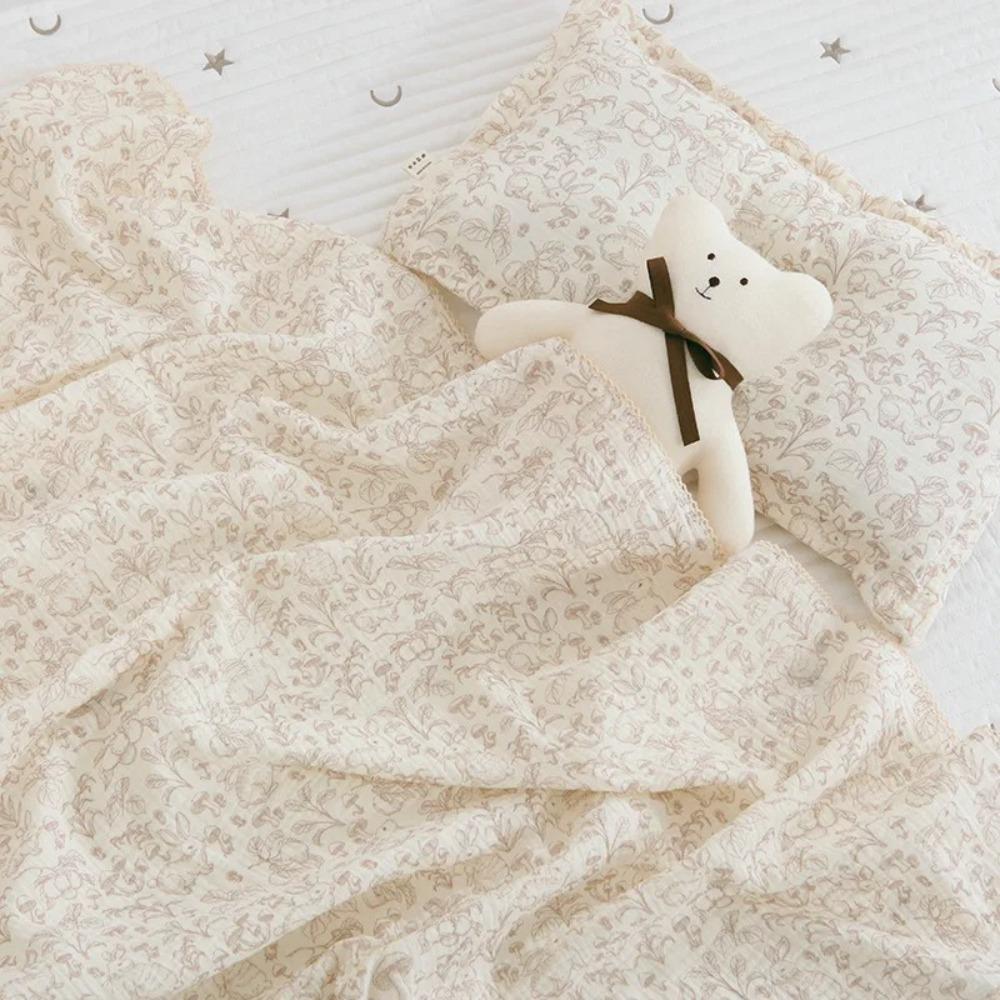 Soft Floral Muslin Baby Blanket Two Layers Cotton Baby Swaddle Wrap Lightweight Sleeping Blanket Summer