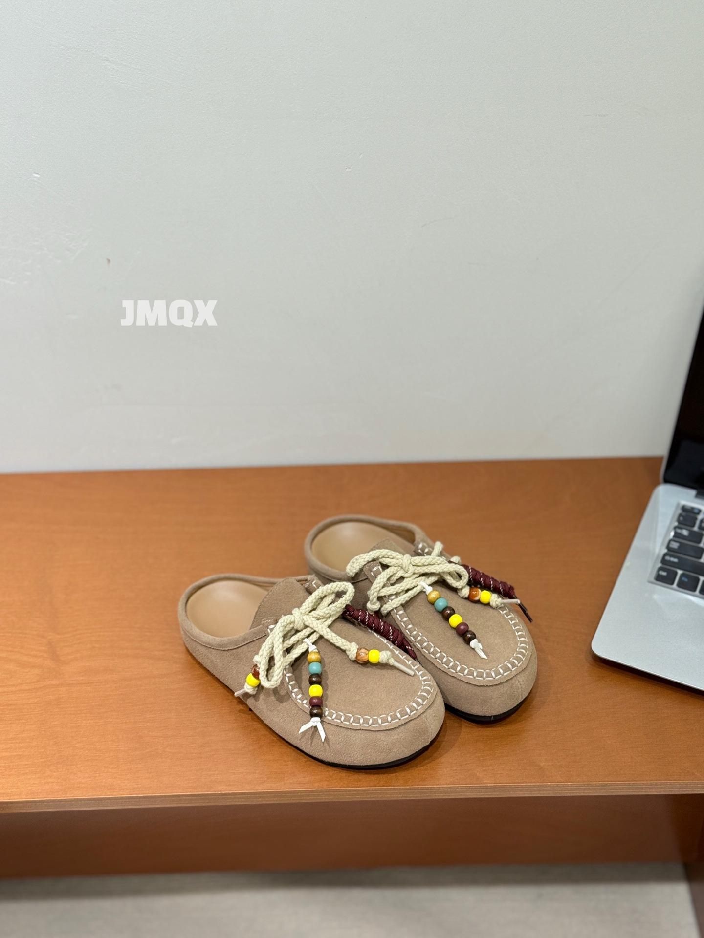 

New lanyard beaded slippers baotou half drag autumn thick bottom one pedal casual lazy woman 35 песочный