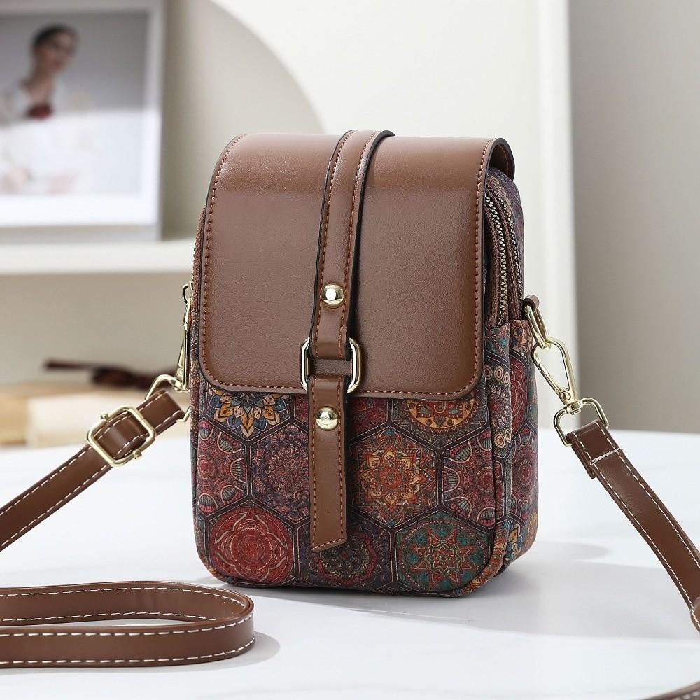Women Fashion Bohemian Style Printed Phone Bag PU Leather Versatile Single Shoulder Bag Ethnic Style Luxury Handbag For Ladies