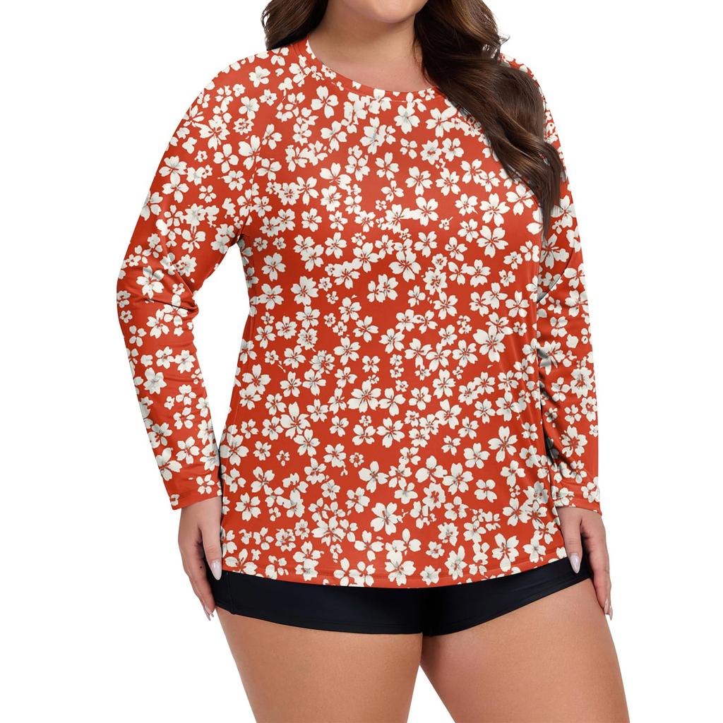 Women's Printed Large Size Long Sleeve Swimsuit Sun  Jacket Quick Dry Hiking Top