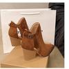 Women's retro hollowed out breathable Roman sandals summer pointed head large size thick heel high heeled sandals boots