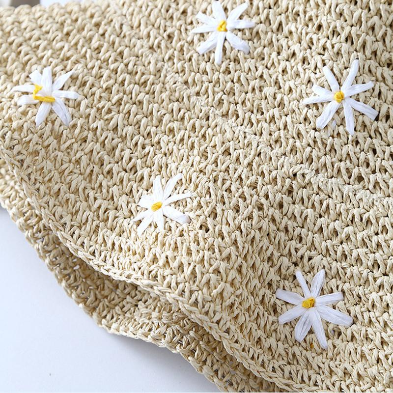 Small Daisy Flower Straw Hat Female Spring and Summer Travel Beach Sun Hat Vacation Bucket Hat