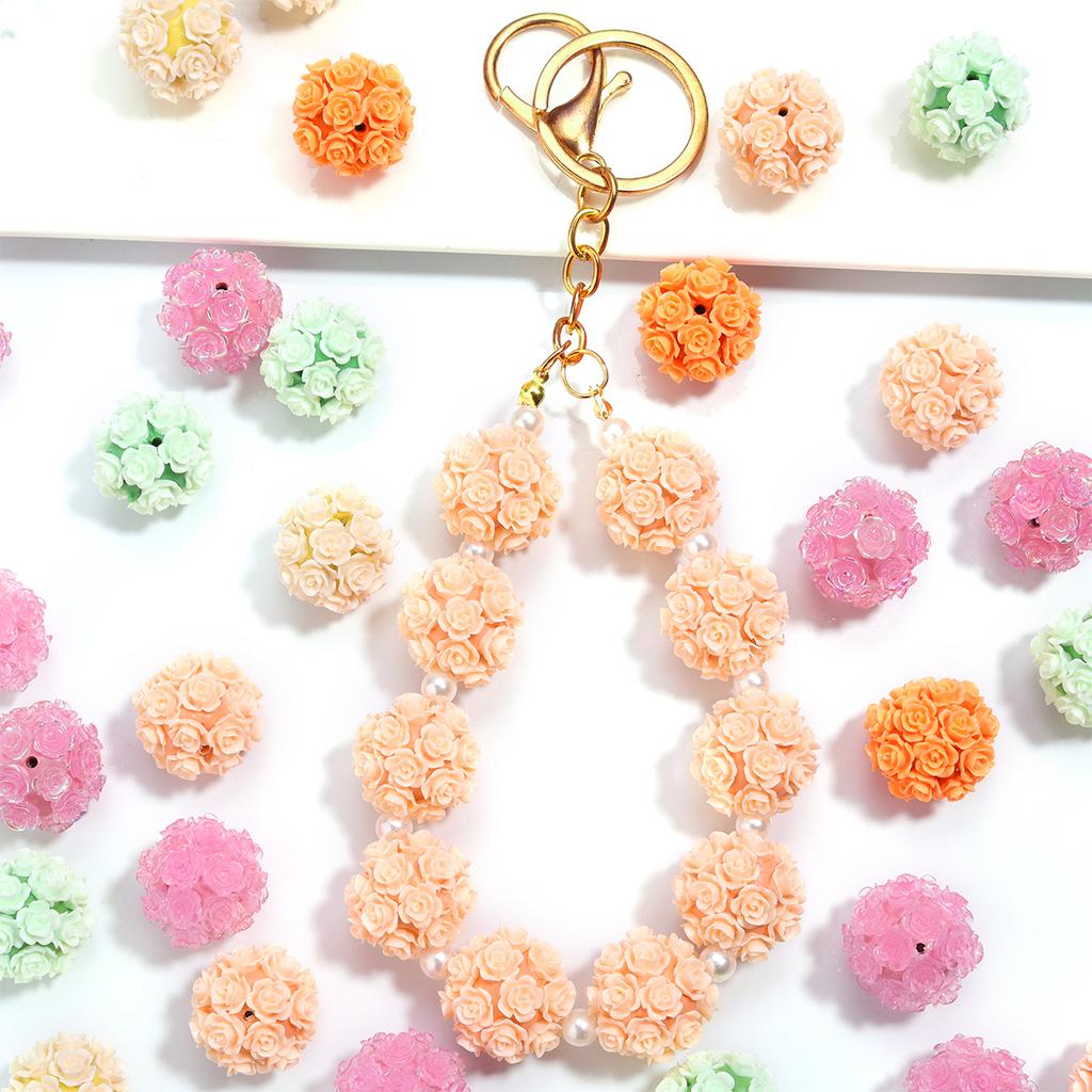 2Pcs Clay Rose Flower Ball Beads Straight Hole 20mm Multicolor Loose Polyester Beads DIY Earring Bracelet Key Chain Supplies