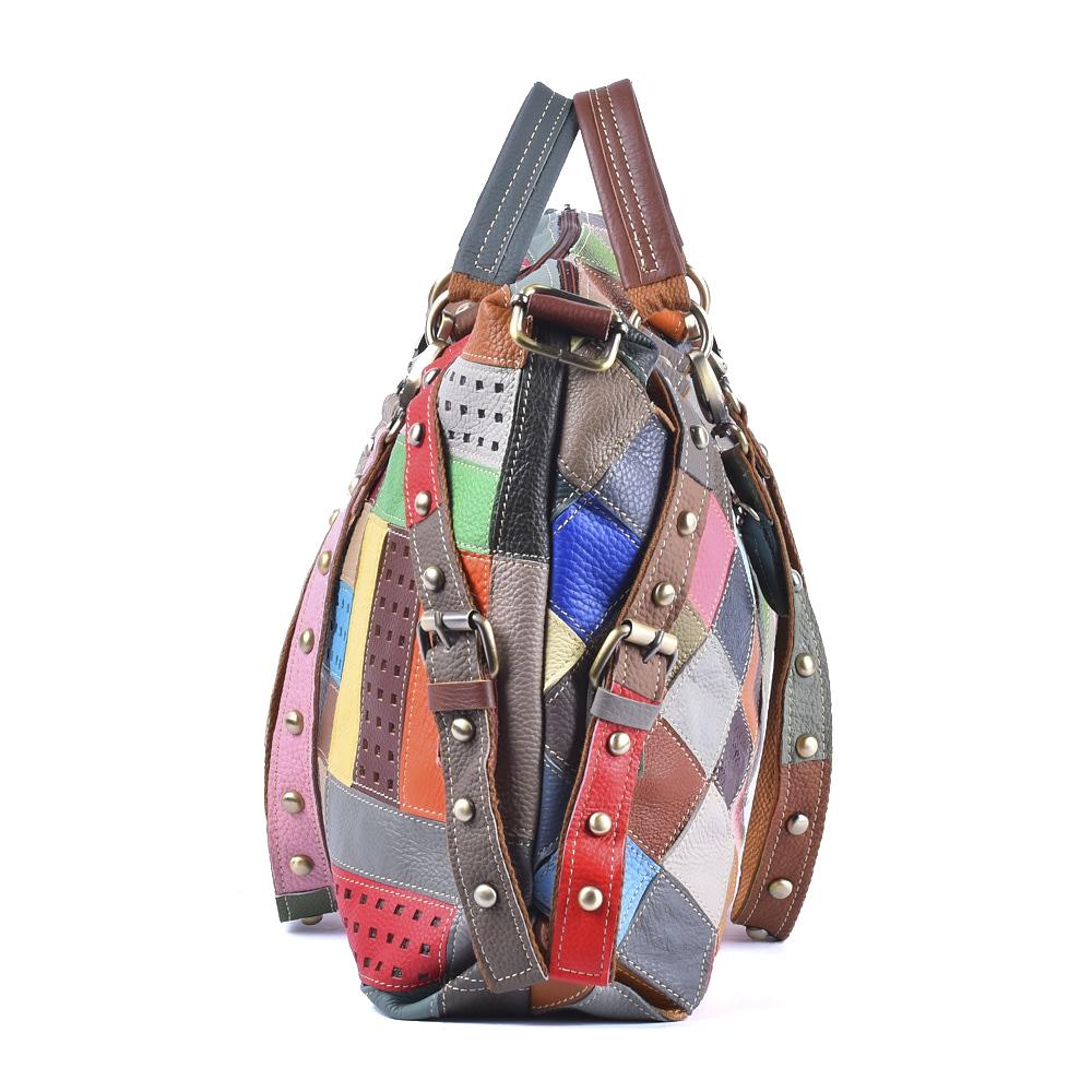 Genuine Leather Crossbody Bag for Ladies  Colorful Striped Pattern  Large Capacity  Unique Shoulder Contrast  Tote Bag